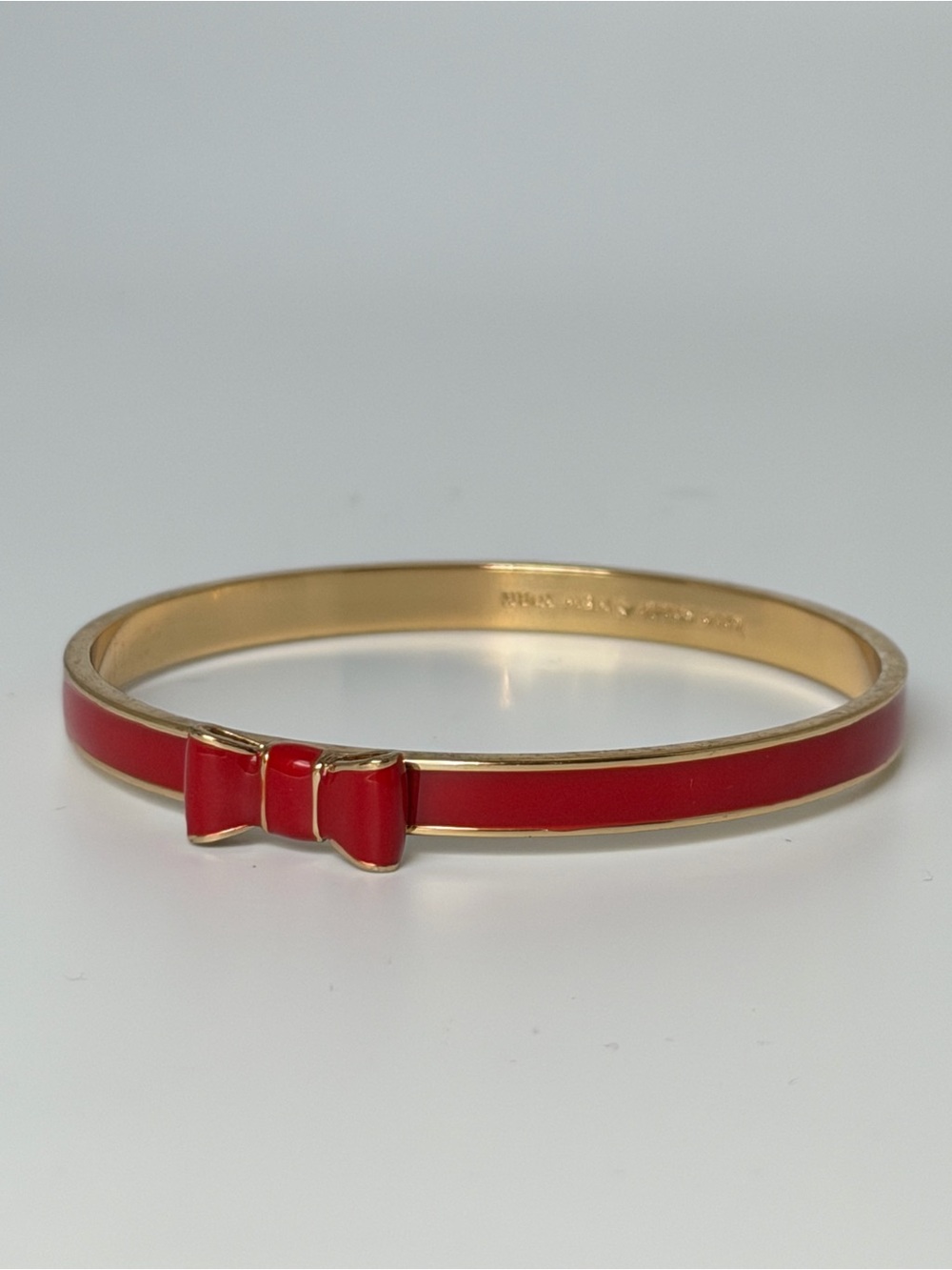 Kate Spade Red Enamel Bow Gold Tone Bangle Bracelet